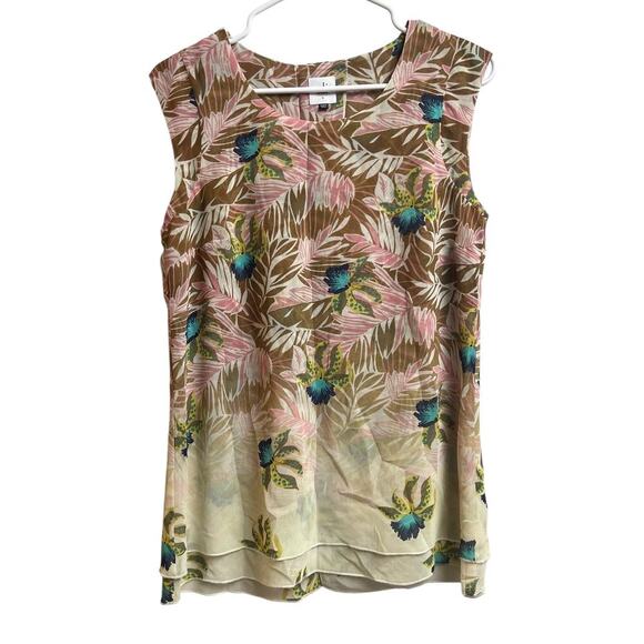 Cabi Blouse Sleeveless Parlor Tropical Orchid Floral Cream Pink Top Small - Picture 1 of 10